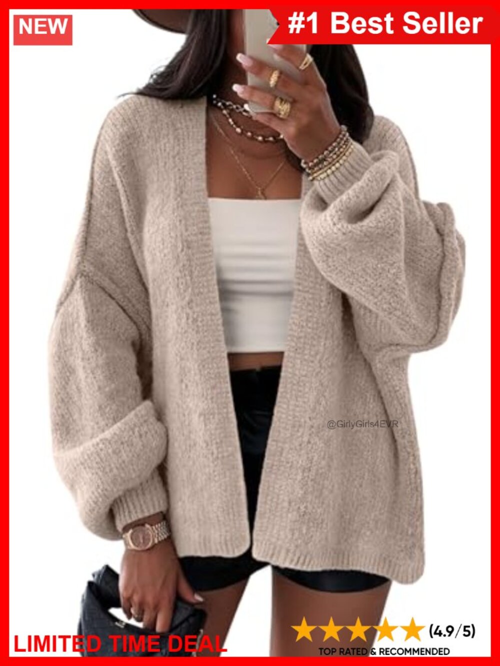 Oversized Chunky Knit Cardigan Lantern Sleeve Longline Women's Sweater